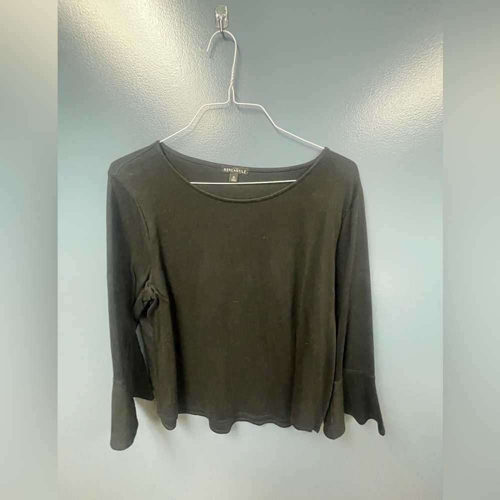 J Crew Mercantile Black Long Sleeve Blouse (xl)